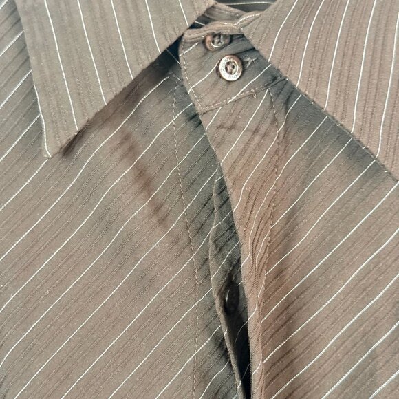 7 DIAMONDS Striped Texture Stretch Long Sleeve Button Up Shirt Mens L Brown - Picture 3 of 8